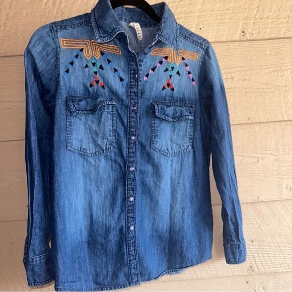 Raga Desert Tribe Embroidered Back Denim Shirt sz xs - Picture 1 of 9